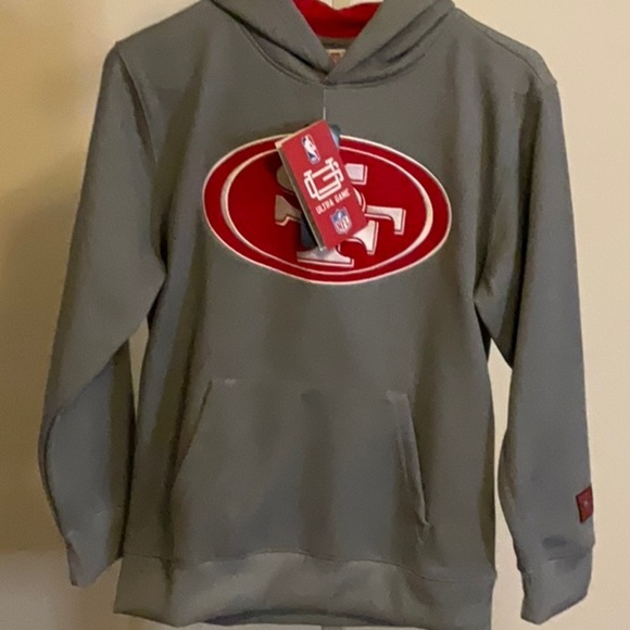 NFL SF 49ERS Gray and Red Youth Hoodie - Picture 1 of 5